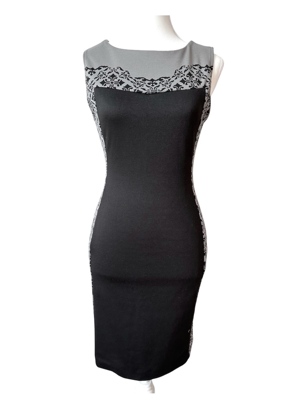 H&M Sleeveless Bodycon Dress Boat Neck Business Casual Black and Grey - Small